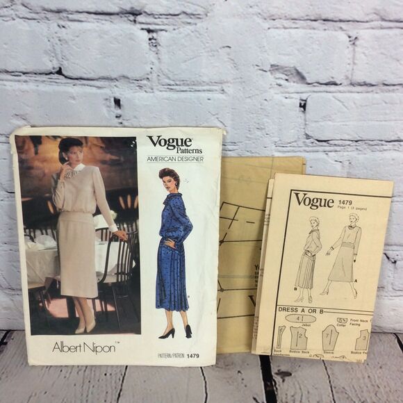 Vintage Vogue Sewing Pattern #1479 American Designer Albert Nipon Size 12 Retro - Picture 1 of 6